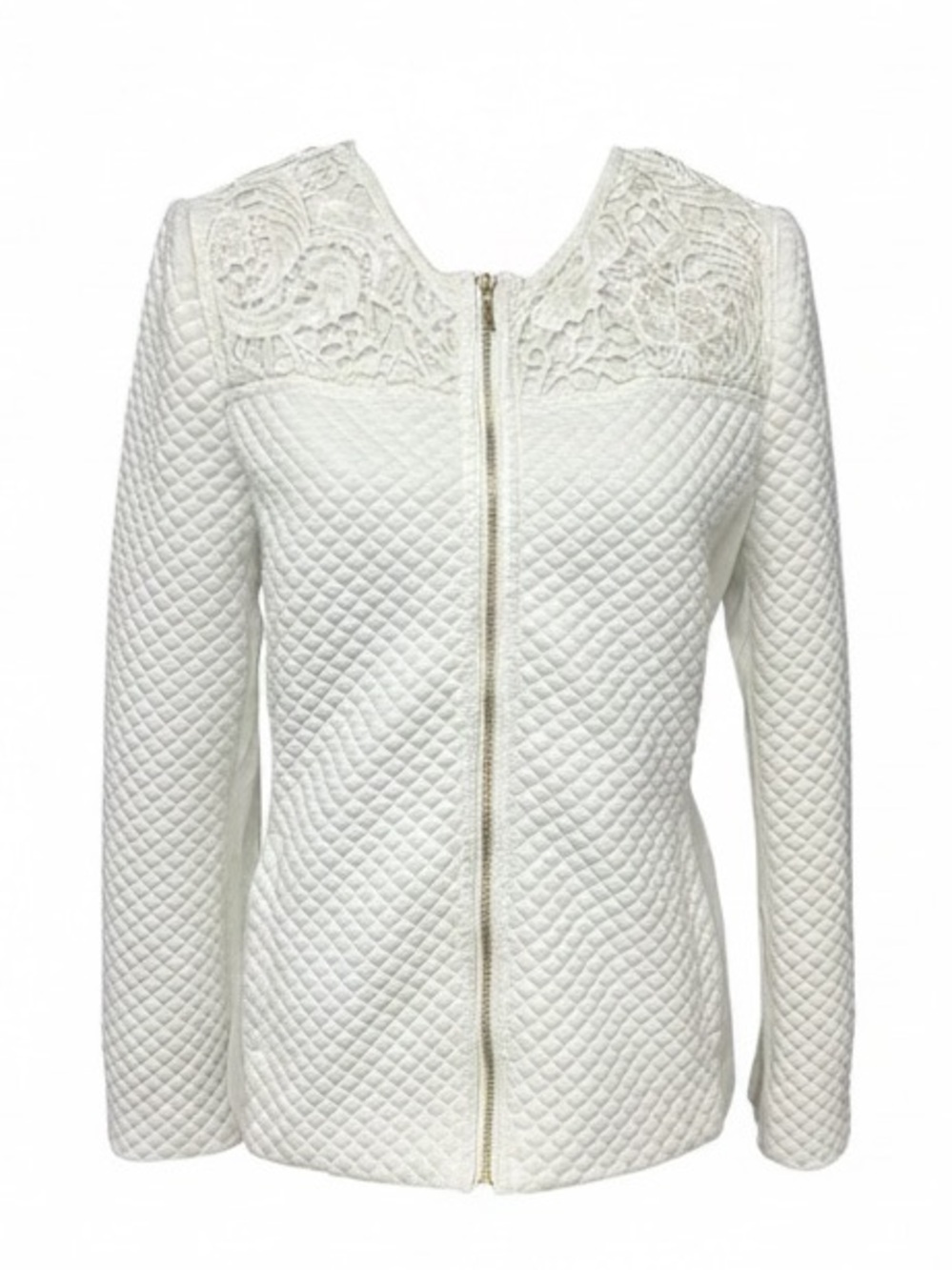 Chicos Ivory Quilted Lace Zip Jacket Chicos Size 1